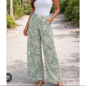Soft Surroundings oceo crinkle gauze wide leg pants button women's Size PM